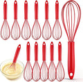 Domensi 12 Pcs 10 Inch Red Silicone Whisk Non Scratch Balloon Wire Whisk for Cooking Manual Egg Beater Milk Coffee Frother, Baking Gifts Cooking Supplies for Christmas Gift Party Stocking Stuffers
