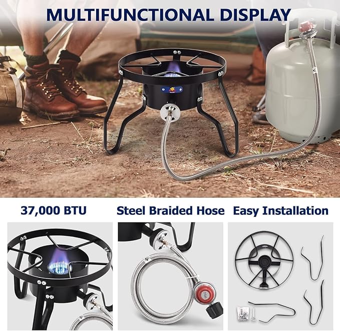ARC 32QT Stock pot Seafood Boil Pot and Propane Stove Outdoor Cooker, Stainless Steel Crawfish Boil Pot with Basket and Steamer Rack, Burner for Outdoors Cooking and Steaming