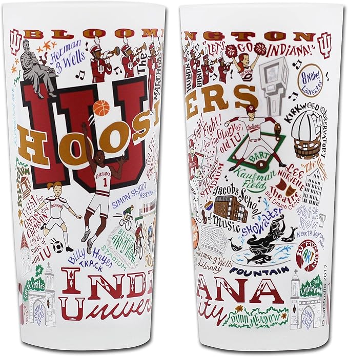 Catstudio Drinking Glass, Indiana University Glass Cup for Kitchen, 15oz Dishwasher Safe Tumbler for IU Alumni