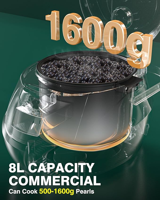 WantJoin Boba Cooker - 8L Commercial Automatic Bubble Maker Machine Pearl Warmer Cooking Pot for Milk Tea Tapioca Pearls, 1350W