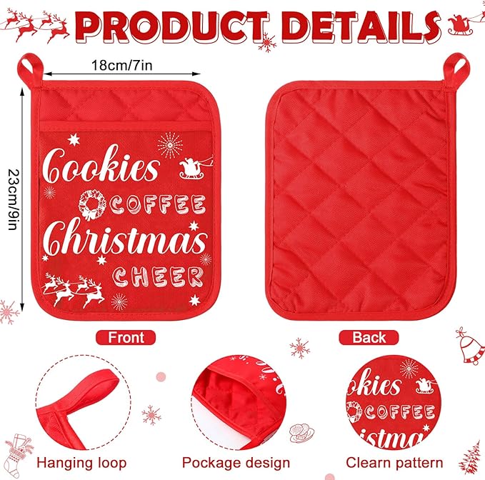 Yaomiao 12 Pcs Christmas Pot Holders with Silicone Spatula Set Wooden Handles Pot Holders for Christmas Kitchen Utensils xmas Baking Gifts for Neighbor Cooking Essentials(Cute)