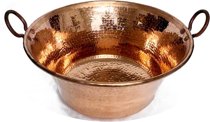 Cazo De Cobre, 16" Authentic Copper Pot, Heavy Duty Hammered Wok Jam Pan, Made in Mexico, Cooking Pot for Mexican Food