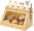 Bamboo Bread Box with Shelf for Kitchen Counter-Large Capacity Bread Storage Container with Wavy Arcylic Transparent Door Bamboo Wooden Farmhouse Bread Box for Your House (Nature)