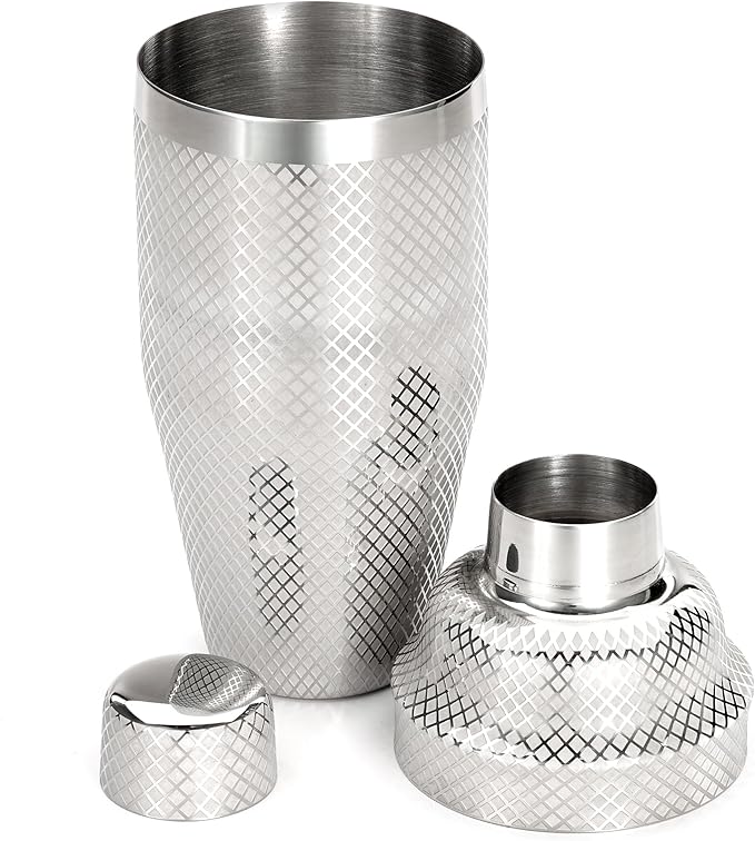 Barfly 3-Piece Diamond Lattice Etch Japanese Cocktail Shaker Set (24 Oz/700ml), Stainless Steel