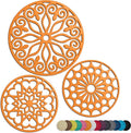 3 Set Silicone Trivet Mats With 1 Extra Large Included | Intricately Carved Insulated Flexible Durable Non Slip Thick Round Premium Trivets for Hot pots and pans | Orange