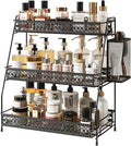 Vintage 3 Tier Spice Rack Organizer for Kitchen Counter, Bathroom Counter Organizer with Bonus Basket, 3 Tier Bathroom Counter Organizer for Spices Makeup Perfumes, Retro Countertop Organizer