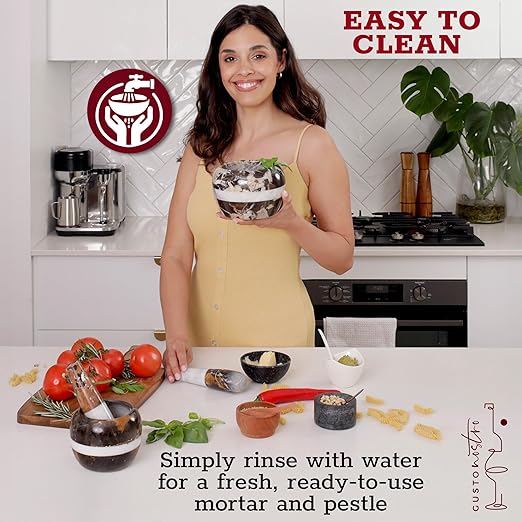 Gusto Nostro Natural Marble Mortar and Pestle Set Small| 4 Inch - 1.5 Cup | Mini Mortar Pestle Set for Grinding Herbs, Nuts, Grains | Pesto Grinding and Guacamole Stone Bowl | Marble Spice Crusher
