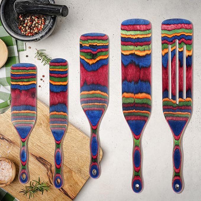 Spurtle Set, Wooden Utensils for Cooking, Kitchen Utensils Set, Pakkawood Kitchen Cooking Utensils Set, Apartment Essentials Wood Serving Spatula spoon, Home & kitchen Gift for Women & Men