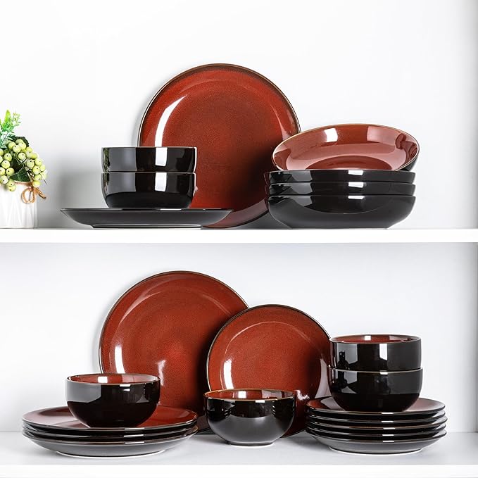 LERATIO Ceramic Dinnerware Sets for 4,Stoneware Coupe Plates and Bowls Sets,Highly Chip and Crack Resistant | Dishwasher & Microwave & Oven Safe Dishes set,Reactive Glaze Dinnerware- Service for 4