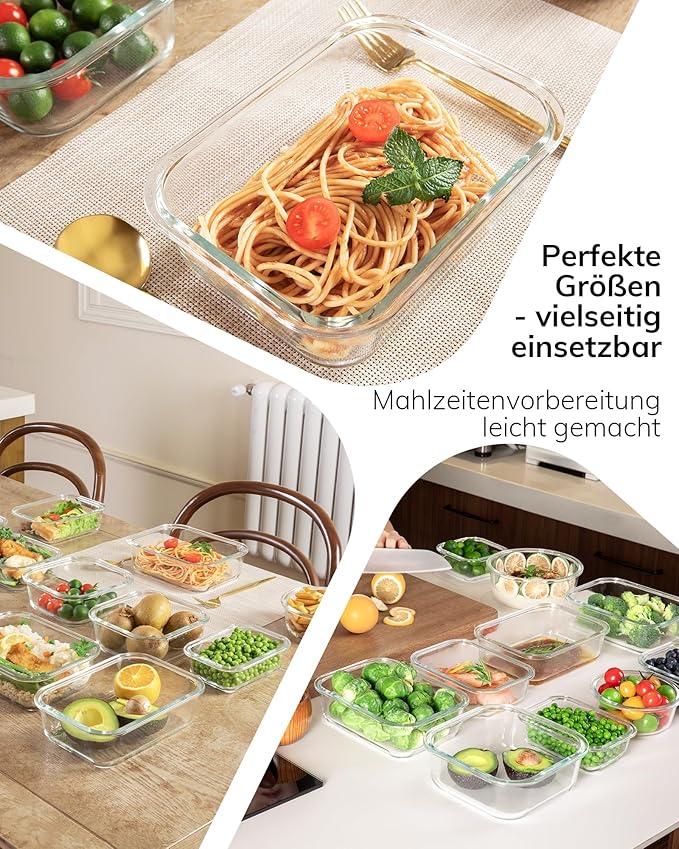 5-Pack Borosilicate Glass Containers with Tempered Lids, 35.2oz/4.4 Cup Airtight Meal Prep Set, Microwave/Freezer Safe (Blue)