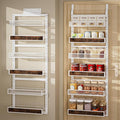 Over The Door Pantry Organizer,6 Tier Hanging Door Spice Rack with Adjustable Wood Basket and Acylic Basket,Metal Heavy Duty Door Storage Shelf for Kitchen Pantry and Bathroom