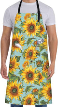 Retro Sunflower Apron for Women with Floral,28x33in,Flower Kitchen Aprons with 2 Pockets, Oxford Fabric,Stylish Adjustable Apron for Cooking Baking Gardening Chef,Gifts for Mom Wife