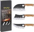 3PCS Butcher Knife Set, 7" Butcher Meat Cleaver, 7" Serbian Chef Knife and 6.5" Viking Knife, Kitchen Knife Set with wood Handle, Great for Indoor & Outdoor (Unique Pattern)