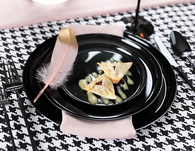 PLASTICPRO [30 Pack 6.3 Plastic Party Plates Black Edge Collection Premium heavyweight Elegant Disposable Tableware Dishes Black