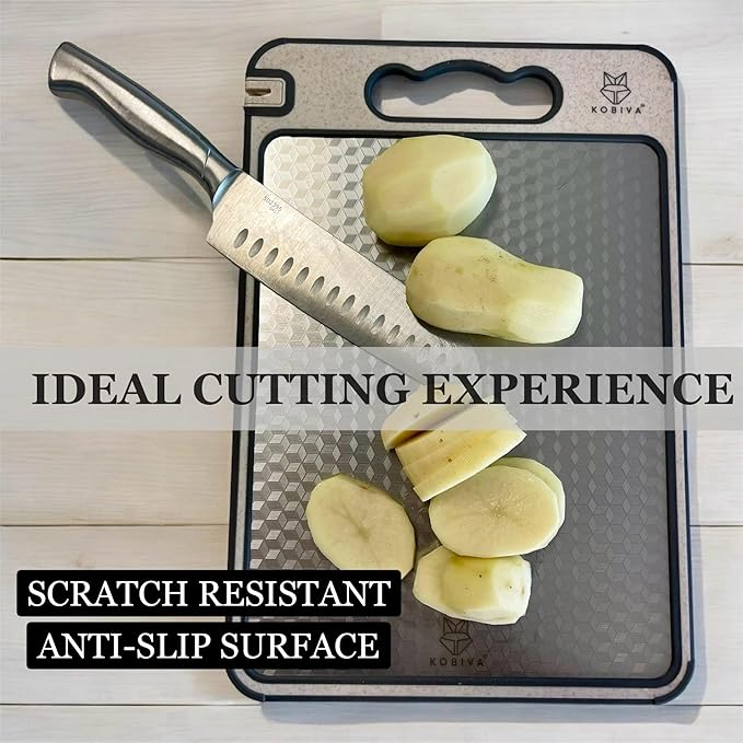 Scratch Resistant 304 Stainless Steel Cutting Board for Kitchen | Dishwasher Safe Large Double-Sided Chopping Board, Knife Sharpener & Garlic Mincer | Easy to Clean 14.5X11
