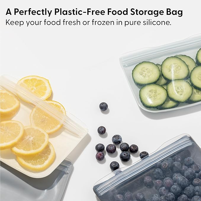 W&P Porter Silicone Reusable Storage Bag, Sandwich (10oz Flat), Charcoal, Food Storage Container, Microwave and Dishwasher Safe, Easy Cleaning