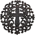 Comfy Hour Antique and Vintage Collection Cast Iron Round Cross Trivet 9" D Black