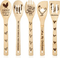 Eartim Wooden Cooking Spoon Utensil - 5Pcs Father's Day Chicken Rooster Kitchen Cooking Utensil Non-Stick Carve Burned Bamboo Spoon Set Slotted Spatula Cookware Kitchen Gadget Dad's Papa Birthday Gift