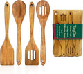 Acacia Wooden Cooking Spoons with Bamboo Cutting Board Set – 4 PCS Acacia Wood Kitchen Utensils, Spatula Spoon for Nonstick Cookware, Gift for Housewarming Wedding