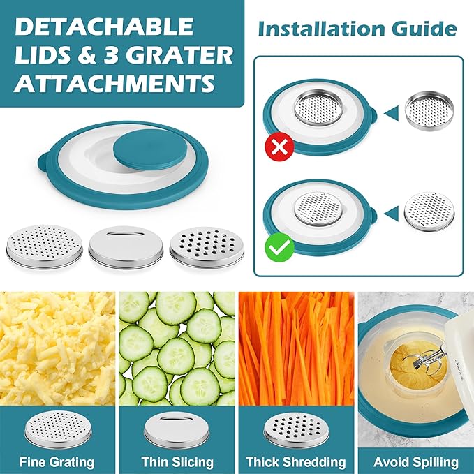 TeamFar Mixing Bowls, 3PCS Stainless Steel Serving Salad Bowls with Lids & 3 Graters, For Kitchen Mixing/Baking/Storing/Prepping, Visible & Airtight, Easy Clean - 4.5/3 / 1.5 QT, Dark Blue