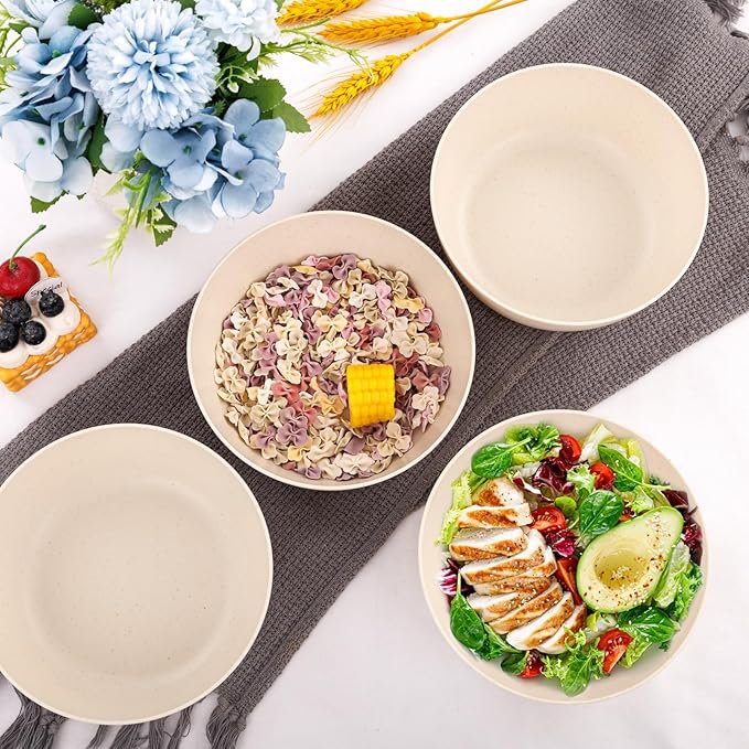 EI 8pcs Wheat Straw Bowls,Unbreakable Cereal Bowls,Reusable Plastic Bowl,Premium Cereal Microwave and Dishwasher Safe Lightweight Noodle/Fruit/Salad/Soup Bowl for Picnic,Dinner,Party