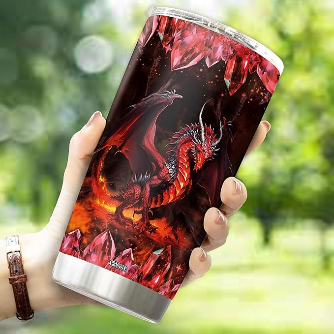 Red Dragon Tumbler Gifts for Men Women Coffee Cup 20oz Stainless Steel Insulated with Lid Water Bottle Travel Mug Gift Dragons Lover Husband Dad Son Christmas Birthday Fathers Day Valentines