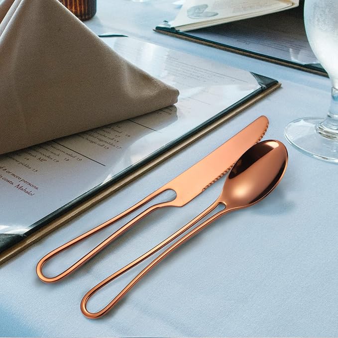 Flatware Set 4 Copper/Rose Gold Silverware Hollow Out Handles 20 Piece Stainless Steel Cutlery Modern Tableware Eating Utensils for Home Dinner Parties Wedding Festival Everyday Use