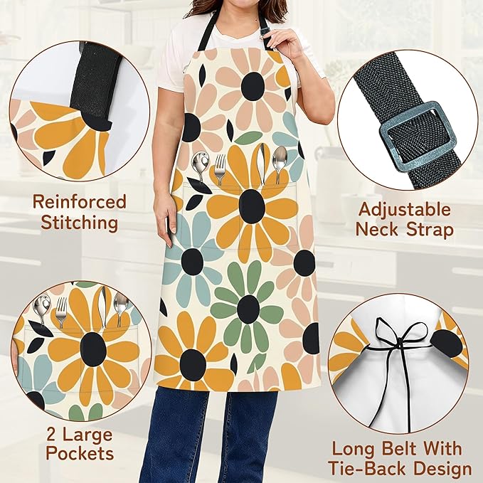 Apron with Pockets for Women, Adjustable Kitchen Cooking BBQ Chef Apron, Gifts for Mom Birthday, or Holidays