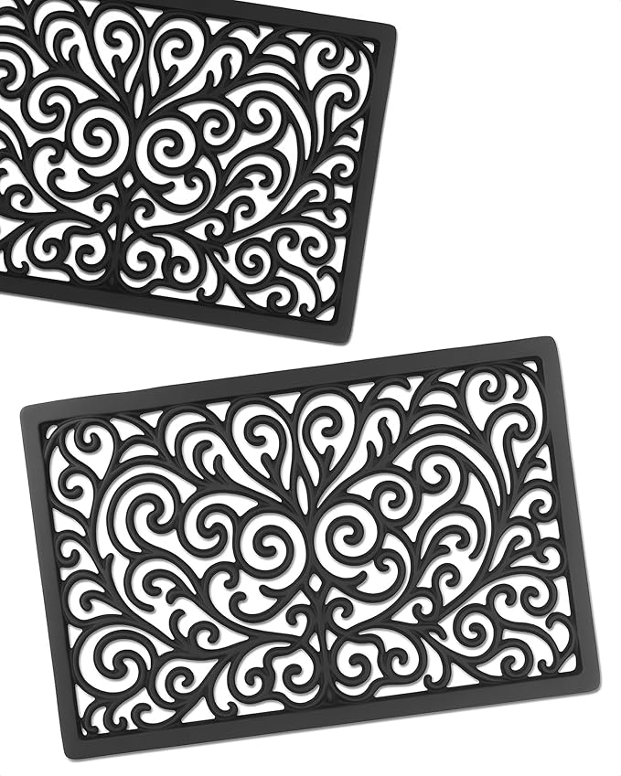 Black Rectangle Cast Iron Trivet 2-Pack for Kitchen & Dining - Heavy-Duty Hot Dish Pads, Decorative Heat Resistant Pot Holders with Raised Feet