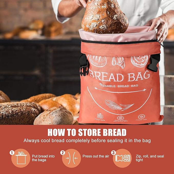 Bread Bags for Homemade Bread & Sourdough - Reusable Bread Bag with Linen Cover, Freezer-Safe Storage to Keep Bread Fresh for Days (XL, Orange)