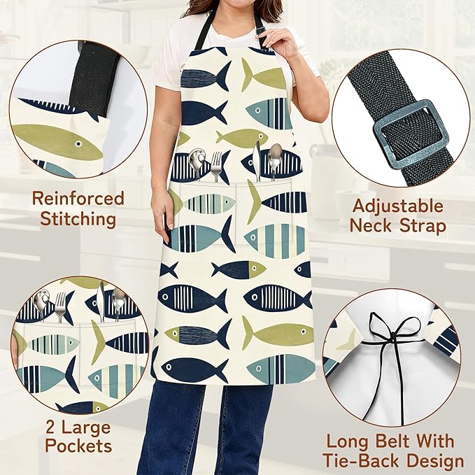 Apron with Pockets for Women, Adjustable Kitchen Cooking BBQ Chef Apron, Gifts for Mom Birthday, or Holidays