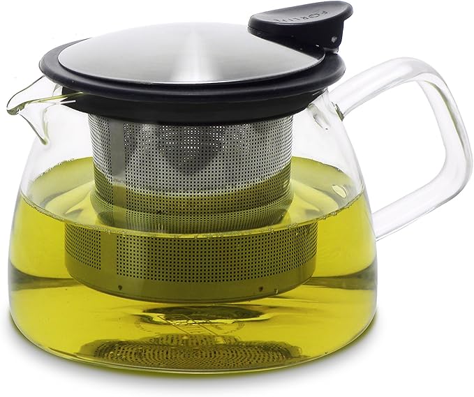 Forlife Bell Glass Teapot with Basket Infuser, 14-Ounce/430ml, Black Graphite