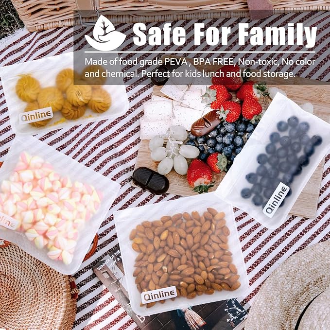 Reusable Food Storage Bags - 10 Pack Freezer Bags, Reusable Bags , Extra Thick Leakproof Reusable Lunch Bag for Salad Fruit Snack Travel - 2 Gallon 4 Sandwich 4 Snack Bags