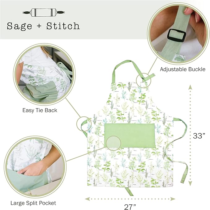 Adjustable Designer Kitchen Apron for Adults | Cotton Cooking Apron with Pockets and Adjustable Neck Buckle