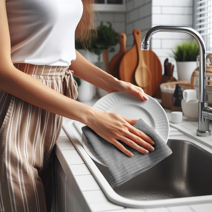 Decorative Dish Towels Set - 4 Pack, (20" x 30") - Decorative & Large - Versatile as, Kitchen Hand Towel, Dish Towels for Kitchen, Dishcloths, Kitchen Cloths, Gray and Anthracite Gray
