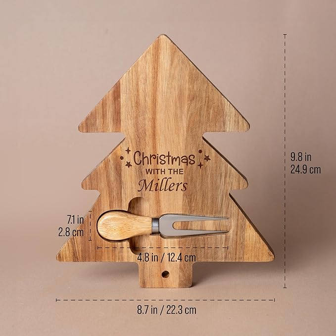 Custom engraved christmas tree luxury charcuterie board set, holiday season cheese, fruits, food, dessert, bread chopping acacia tray for table decoration, personalized gift for dinner hostess