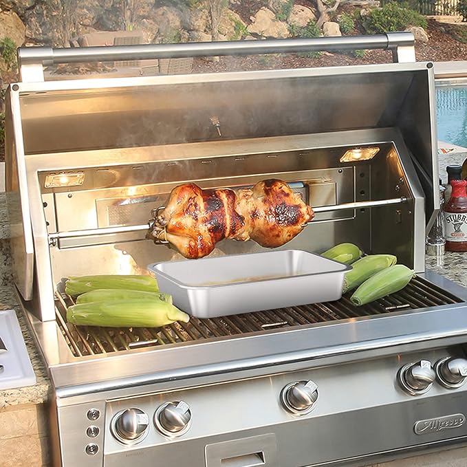 only fire Stainless Steel Baking Pan, Rectangular Cake Pan Cookie Sheet Pan Barbeque Grill Pan for Baking Breads, Grilling Chicken, Vegetables, Dishwasher Safe,15.5’’×11.6’’×2.7"