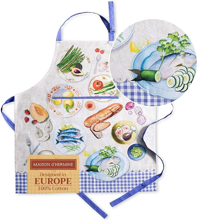Maison d' Hermine 100% Cotton Apron for women with Pocket Kitchen Chef Apron for Men Cooking Gardening Server Waitress