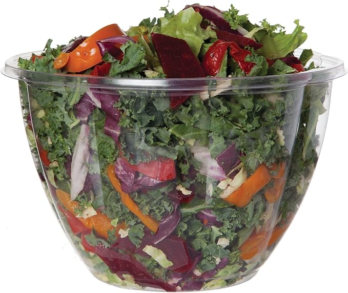 ECO PRODUCTS Compostable 48oz Salad Bowl, Clear PLA Plastic, No Lid, Case of 300, Disposable Round To Go Cold Food Containers, Lids Sold Separately, Renewable PLA Material Made from Plants, ASTM, BPI