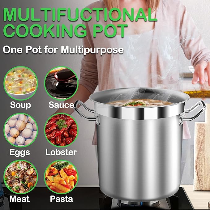 Commercial Grade Large Stock Pots - Soup Pot with Lid - Non-Nickel Stainless Steel - Healthy Cookware Polished Stockpots - Heavy Duty - 35 Quart (8.8Gallon)
