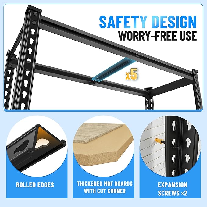 Bepatio Garage Shelving 2010LBS Storage Shelves 72" H Metal Shelving Heavy Duty Pantry Shelves Adjustable Garage Shelf for Kitchen Warehouse Basement, 35.4" W x 15.7" D x 72" H