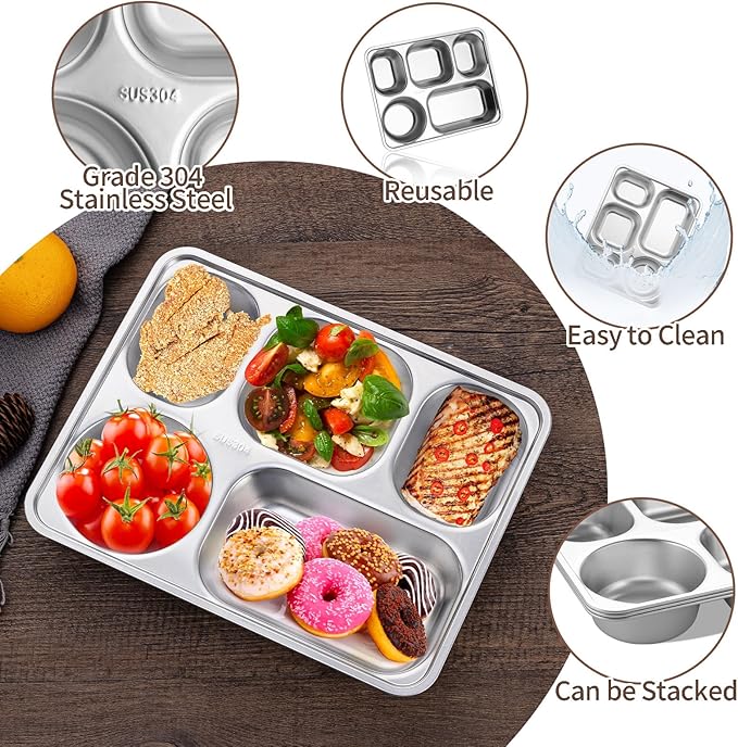 GOLDEN KEY Stainless Steel Lunch Box for Kids,3-Pack Stainless Steel Bento Box Kids,BPA Free Snack Containers with 5 Compartments,Snackle Box Container for School,Freezer & Dishwasher Safe
