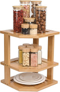 Bamboo Kitchen Cabinet Organizer, 3 Tier Spice Rack Organizer for Cabinet, Space-Saving Spice Corner Shelf, Multi-Purpose Kitchen Counter Shelf for Spices, Plates, Fruits, Bread and Canned