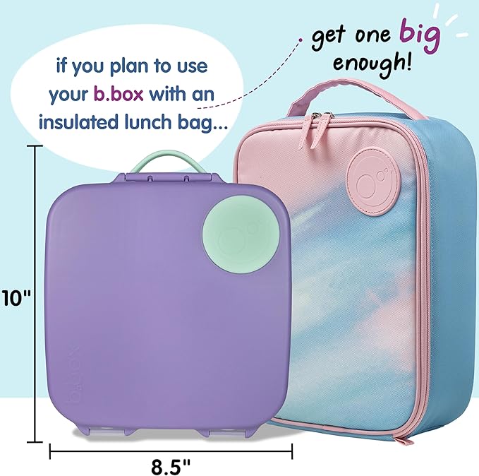 b.box Kids Lunch Box – 4 compartments (2 Leak-proof) Bento Box with Cold Pack & Removable Divider Reusable Snack Containers with Lids, Snack Box for Toddlers & Older Kids 8 1/2 cups (Lilac Pop)
