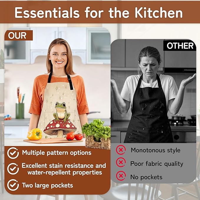 Kitchen Apron with Pocket,Waterproof Adjustable Neck and Long Ties, Cooking Baking Gardening Painting Apron for Women