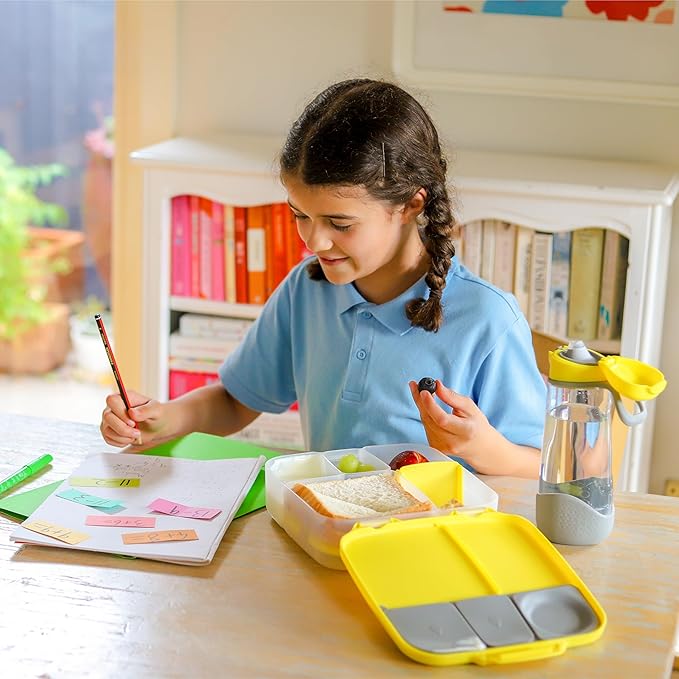 b.box Lunch Box for Kids: Bento Box w/ 4 Compartments (2 Leak Proof), Removable Divider & Gel Pack. Ideal for Big Eaters 3+. School Supplies, 8½ Cup Capacity