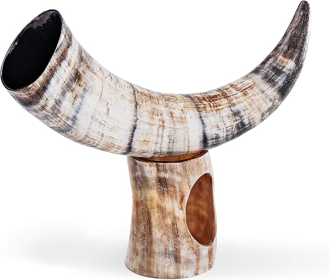 Norse Tradesman Genuine 12" Ox-Horn Viking Drinking Horn with Fitted Stand & Burlap Gift Sack - The Original, 12-Inches, Low Polish