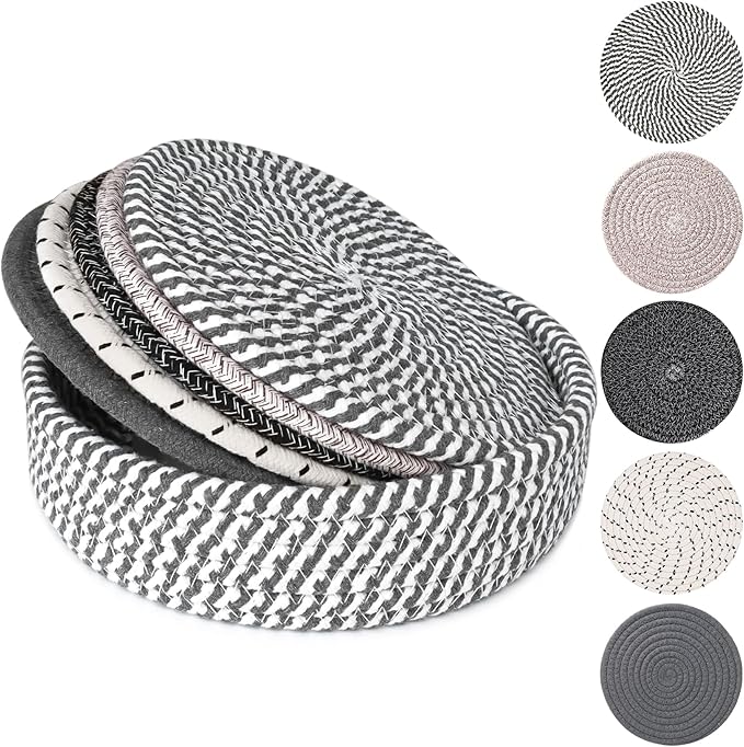 Trivets for Hot Dishes, 8 Inch for Pots and Pans, Thicken Heat Resistant With Storage Basket, Pot Holders for Kitchen, Hot Pads Kitchen Essentials, 5 Pcs