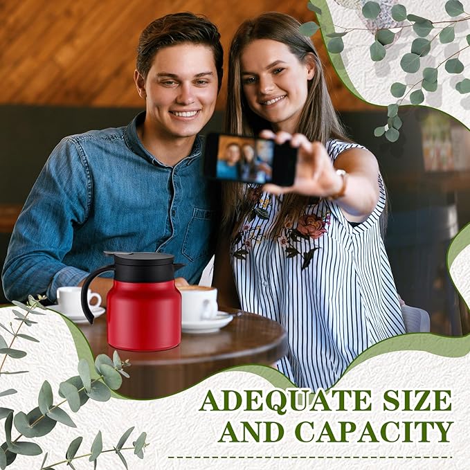 2 Pcs Thermal Coffee Carafe for Keeping Hot/Cold Stainless Steel Small Coffee Creamer Container Double Wall Vacuum Insulated Tea pot Beverage Dispenser for Milk Hot Chocolates(Red,27 oz)