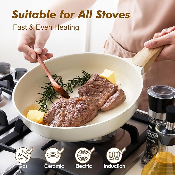 SENSARTE Ceramic Nonstick Frying Pan Skillet 11Inch Non Stick Omelette Pans, Non-toxic Healthy Kitchen Cooking Chef's Pan, Free of Intentionally Added PFOA/PFAS/PTFE, Induction Compatible, White